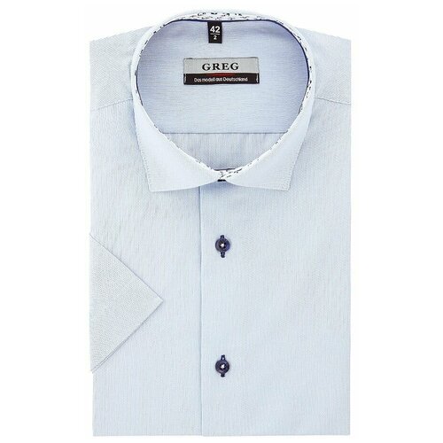 фото Рубашка мужская короткий рукав greg 121/109/144/z/1, полуприталенный силуэт / regular fit, цвет голубой, рост 174-184, размер ворота 39