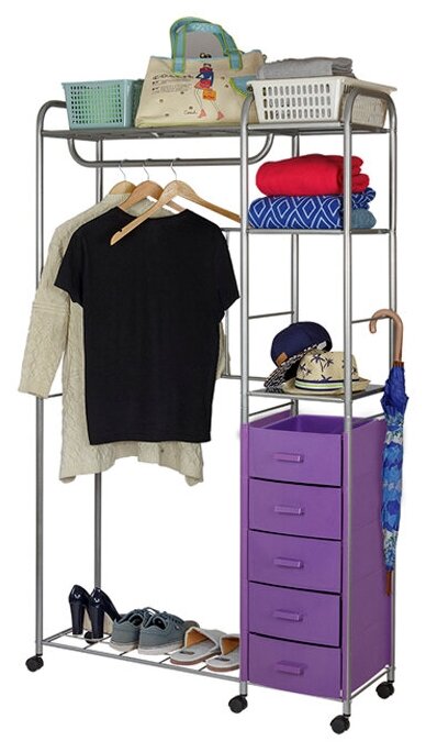 Вешалка напольная для одежды GiroCo Osvaldo фиолетовая, 5 ящиков, 33,5х103х175 см - фотография № 6