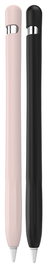 Комплект чехлов для стилуса Apple Pencil 1, силикон, 2шт., черный/розовый, Deppa 47045