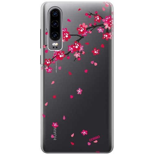 фото Ультратонкий силиконовый чехол-накладка clearview для huawei p30 с 3d принтом "sakura" gosso