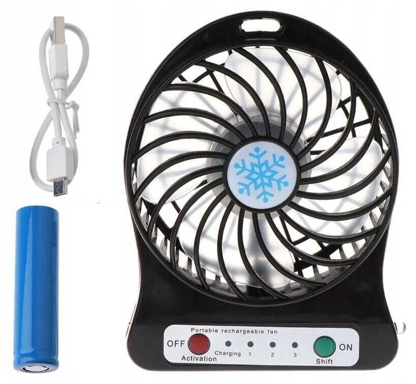 Настольный вентилятор Mini Fan на аккумуляторе черный - фотография № 3