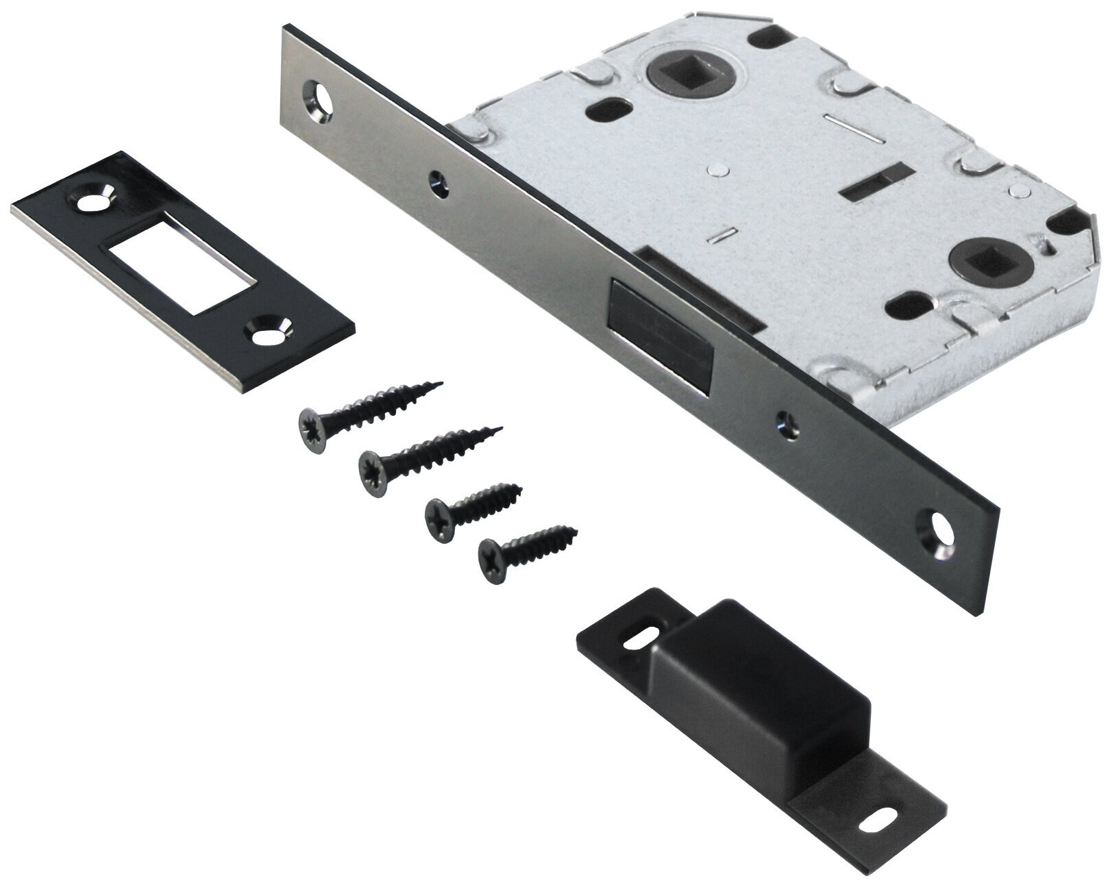 Защелка дверная врезная универсальная магнитная с фиксатором для деревянных межкомнатных дверей (черная) L7050-MS BN аллюр АРТ