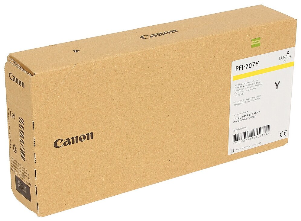 Картридж Canon PFI-707 Y для iPF830/840/850 желтый 9824B001