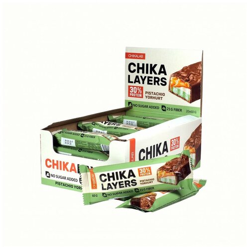 CHIKALAB Протеиновый батончик ChikaLayers со вкусом фисташковый йогурт 60 гр. 1 шт.