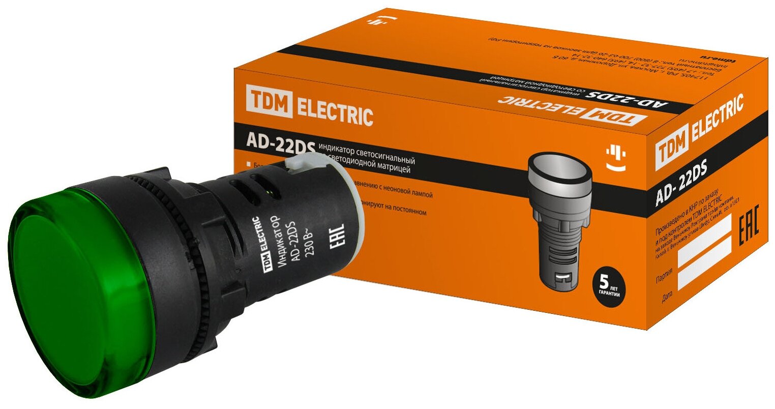 TDM Лампа AD-22DS(LED)матрица d22мм зеленый 230В TDM SQ0702-0004