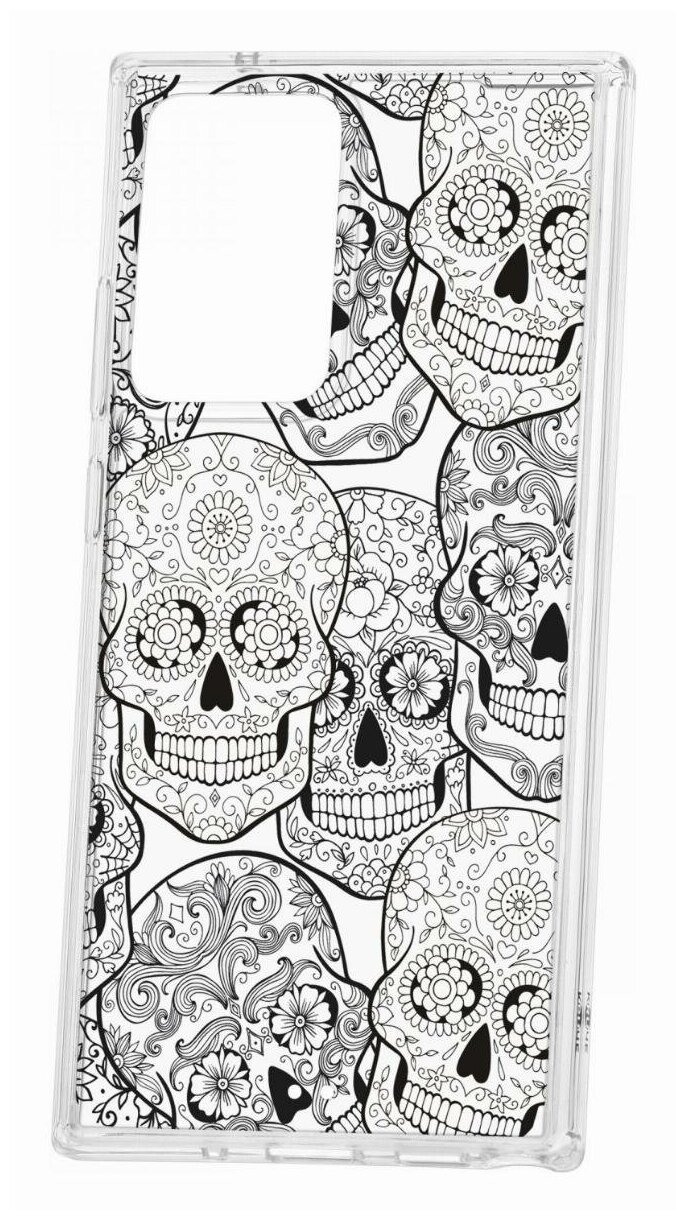 Чехол для Samsung Galaxy Note 20 Ultra Kruche Print Skull Black,пластиковая накладка,силиконовый бампер с защитой камеры,прозрачный с рисунком