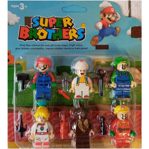 Марио набор 6 фигурок mario series конструктор Super Mario конструктор супер марио луиджи фигурка принцесса пич тоад йоши игрушка 699₽
