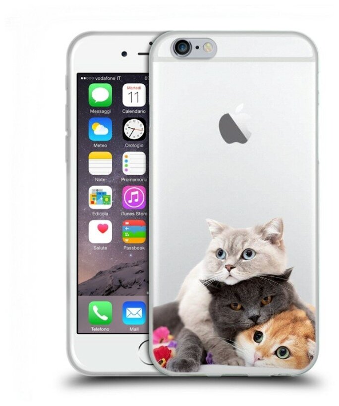 Полупрозрачный дизайнерский силиконовый чехол для Айфон 6/6s / Iphone 6/6s Кошки