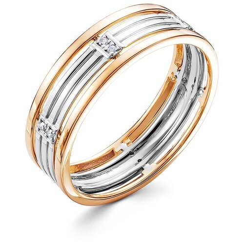 кольцо из золота 14527 200 Кольцо обручальное Vesna jewelry, комбинированное золото, 585 проба, родирование, бриллиант, размер 17.5, бесцветный