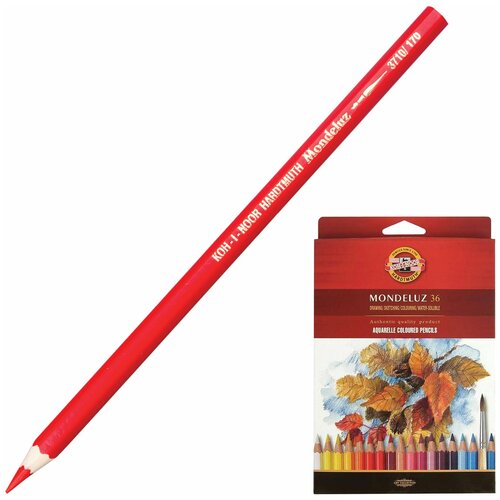 фото Карандаш карандаши цветные акварельные художественные koh-i-noor "mondeluz", 36 цветов, 3,8 мм, заточенные, европодвес, 3719036001kzru