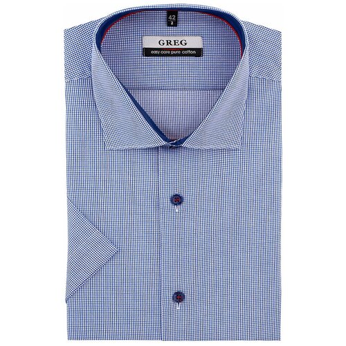 фото Рубашка мужская короткий рукав greg 214/101/7308/1p_gb, прямой силуэт / сlassic fit, цвет синий, рост 174-184, размер ворота 41