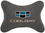 Автомобильная подушка на подголовник алькантара D.Grey с логотипом автомобиля GEELY Coolray
