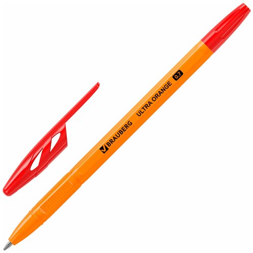 Ручка шариковая BRAUBERG ULTRA ORANGE, красная, узел 0,7 мм, чернила германия, наконечник швейцария, 50 шт. ручка шариковая brauberg ultra orange зеленая узел 0 7 мм чернила германия наконечник швейцария 50 шт