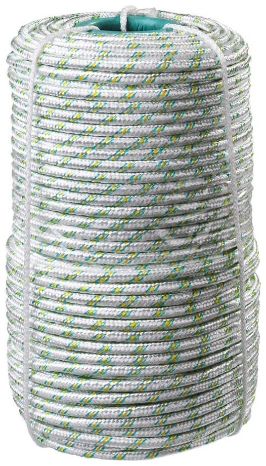 Фал плетёный капроновый СИБИН 16-прядный с капроновым сердечником, диаметр 8 мм, бухта 100 м, 1000 кгс