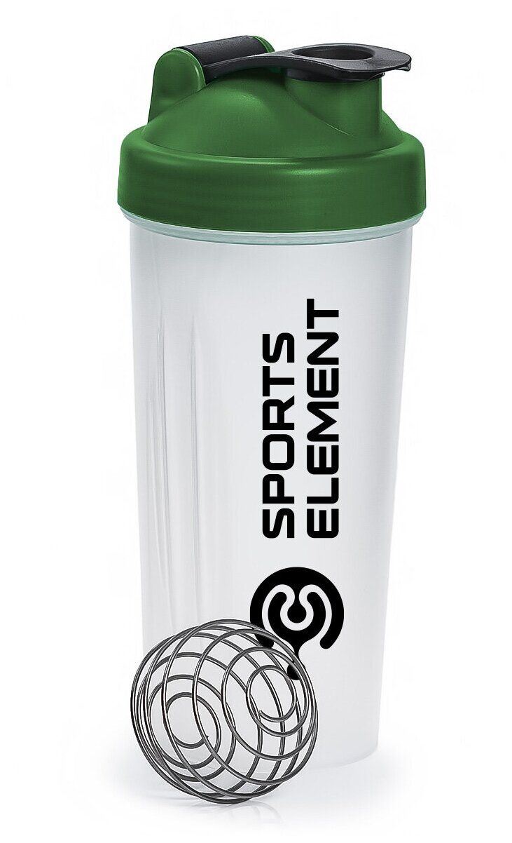 Шейкер для спортивного питания Sports element "Хрусталь зеленый" 600 мл с шариком (венчиком)