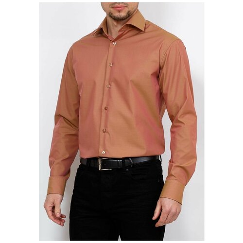 фото Рубашка мужская длинный рукав berthier heiko-256/ fit-m(0), полуприталенный силуэт / regular fit, цвет оранжевый, рост 174-184, размер ворота 39