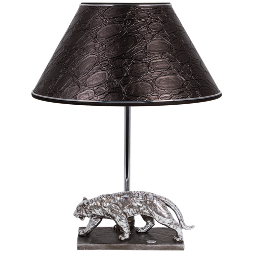 Настольная лампа BOGACHO Тигр серебряная с серебристым абажуром из искусственной кожи