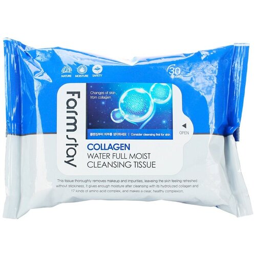 FarmStay Очищающие увлажняющие салфетки с коллагеном, 30шт FarmStay Collagen Water Full Moist Cleansing Tissue очищающие увлажняющие салфетки farmstay collagen water full moist cleansing tissue