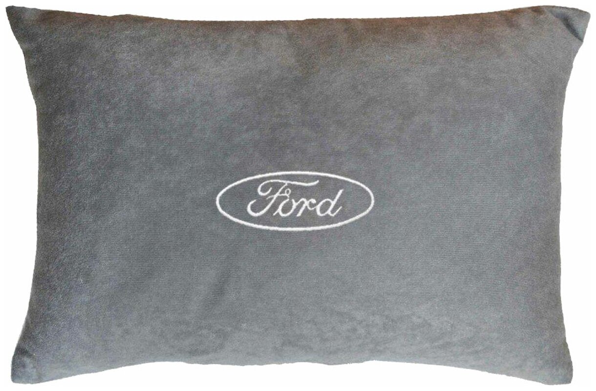 Декоративная подушка из велюра с логотипом (форд) "Ford",/подушка в салон/подушка под спину/подушка для путешествий/, серый