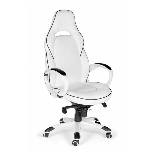 Кресло Мустанг Х/(white) белый пластик/белая экокожа/черная строчка