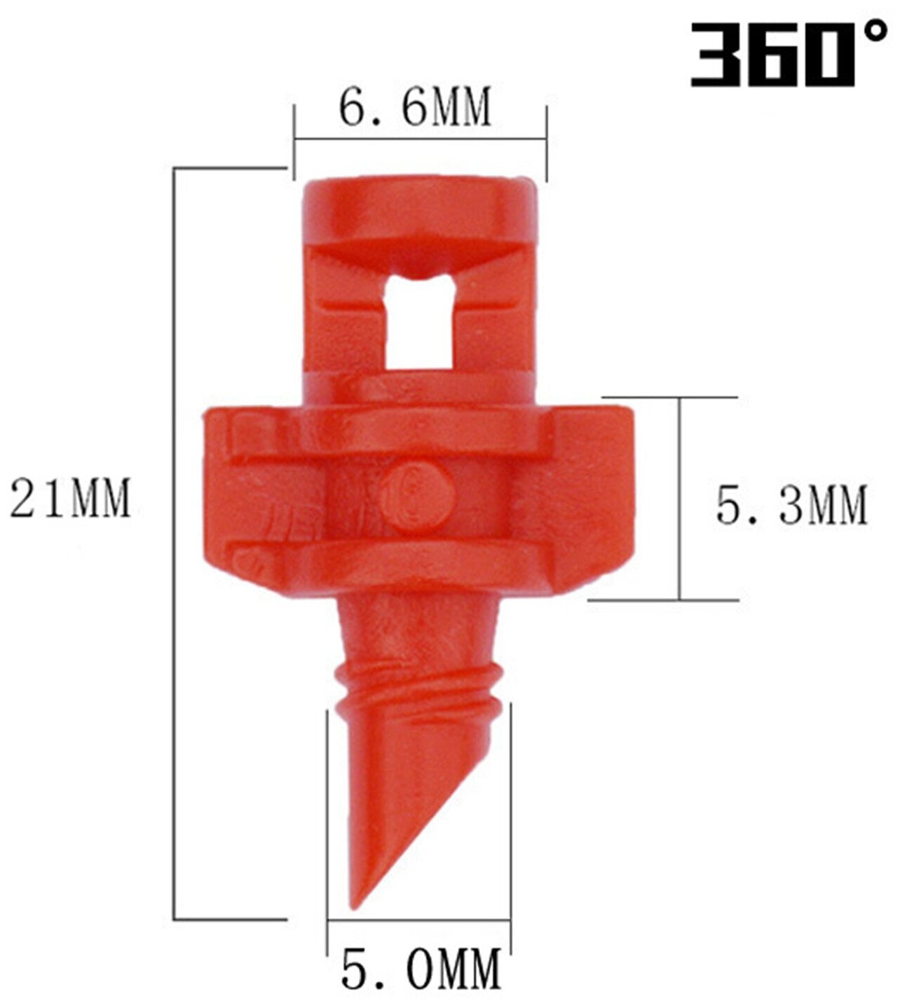 Микроджет рефракционный, сектор полива 270 градусов, красный, радиус 0,9-1,3м, расход 30-50л/ч при давлении 1,5-3 bar (20 шт) - фотография № 4