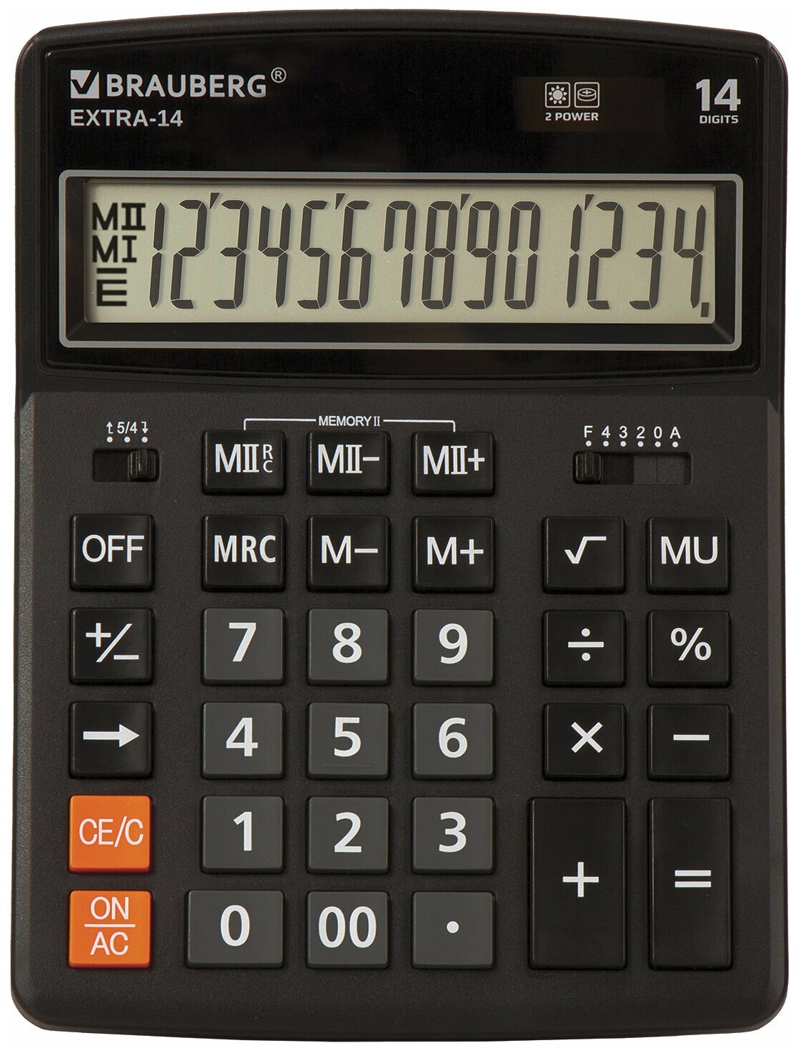 Калькулятор настольный BRAUBERG EXTRA-14-BK (206x155 мм) 14 разрядов двойное питание черный 250474