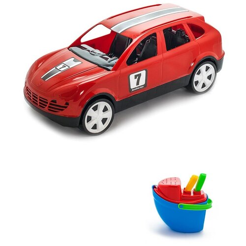 Игрушки для песочницы для снега Игрушка Детский автомобиль (Кроссовер) красный + Песочный набор Пароходик игрушки для песочницы для снега автомобиль молния красный песочный набор пароходик