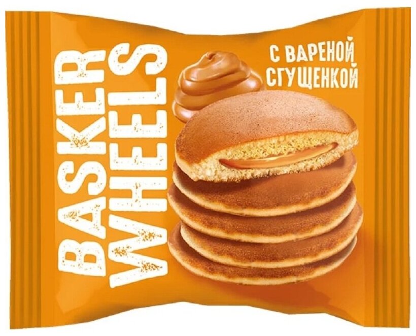 Пирожное Basker Wheels Pancake бисквитное с вареной сгущенкой 36 г (28 штук в упаковке)1 шт - фотография № 1