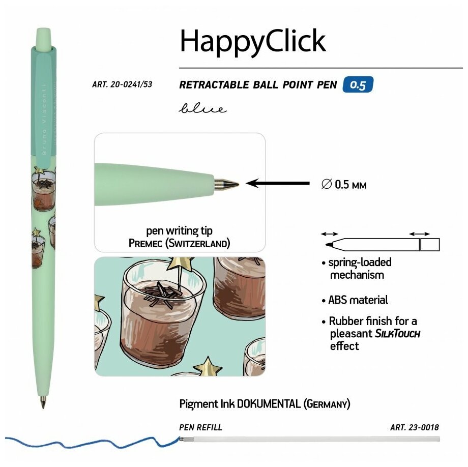 Ручка шариковая автоматическая HappyClick. Кофемания. Шоколадный коктейль, 0,5 мм., синий Bruno Visconti - фото №4