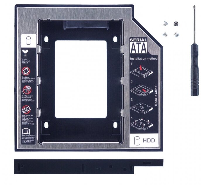 Optibay HDD/SSD в отсек CD/DVD 12.7мм крепления снизу, металл / пластик