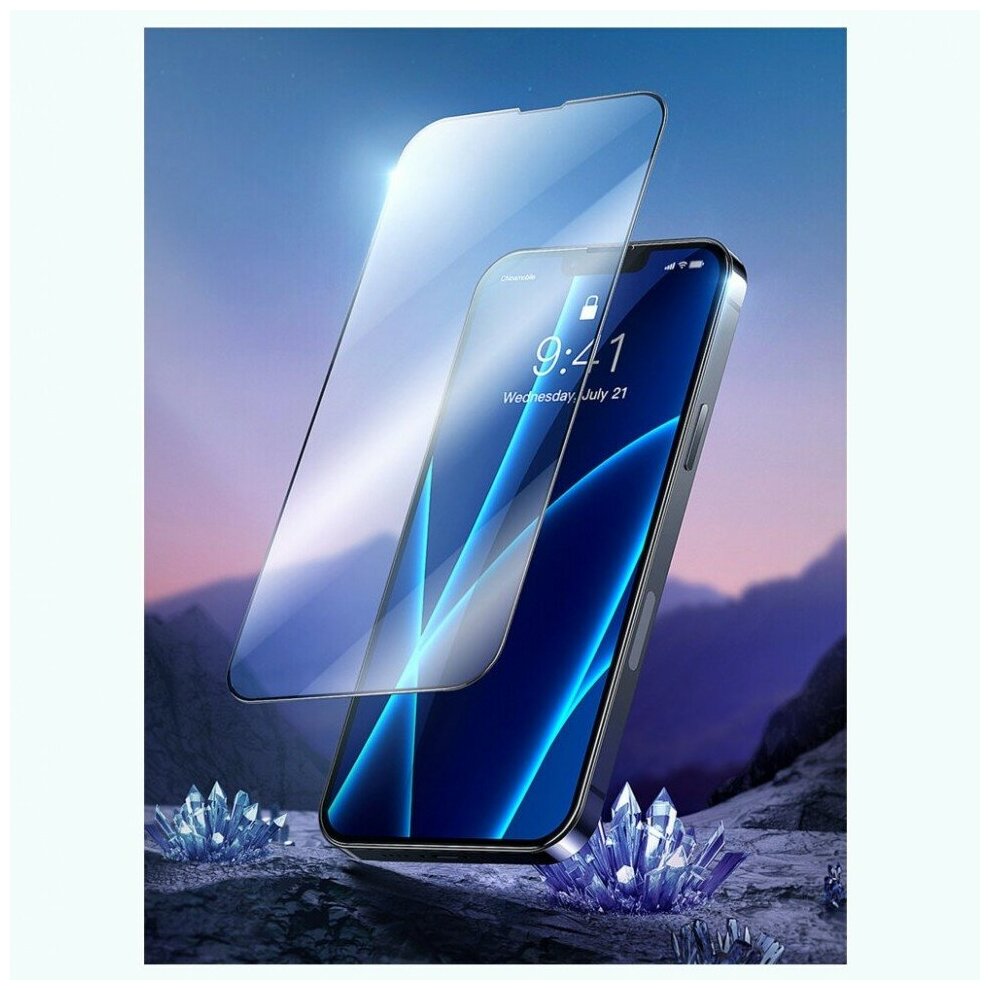 Защитное стекло Baseus для APPLE iPhone 13 Pro Max CY-YMS 0.3mm Full Screen Full Glass Super Porcelain Crystal Tempered Glass Film 2pcs Black SGQP030201 - фото №6