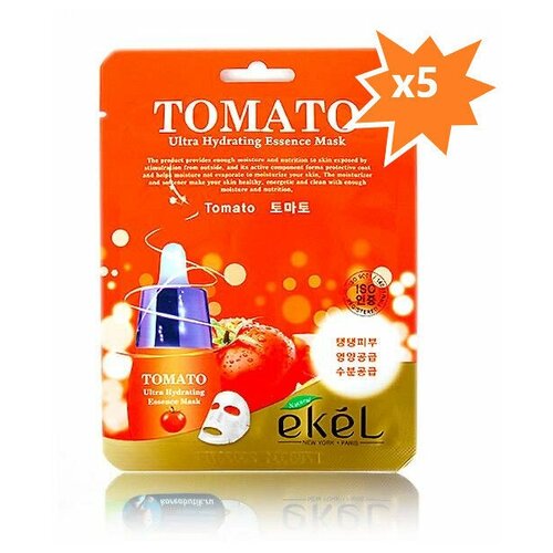 EKEL Тканевая маска для лица с экстрактом томата. Tomato Ultra Hydrating Essence Mask,5pcs. тканевая маска для лица с экстрактом плаценты ekel placenta ultra hydrating essence mask 160гр