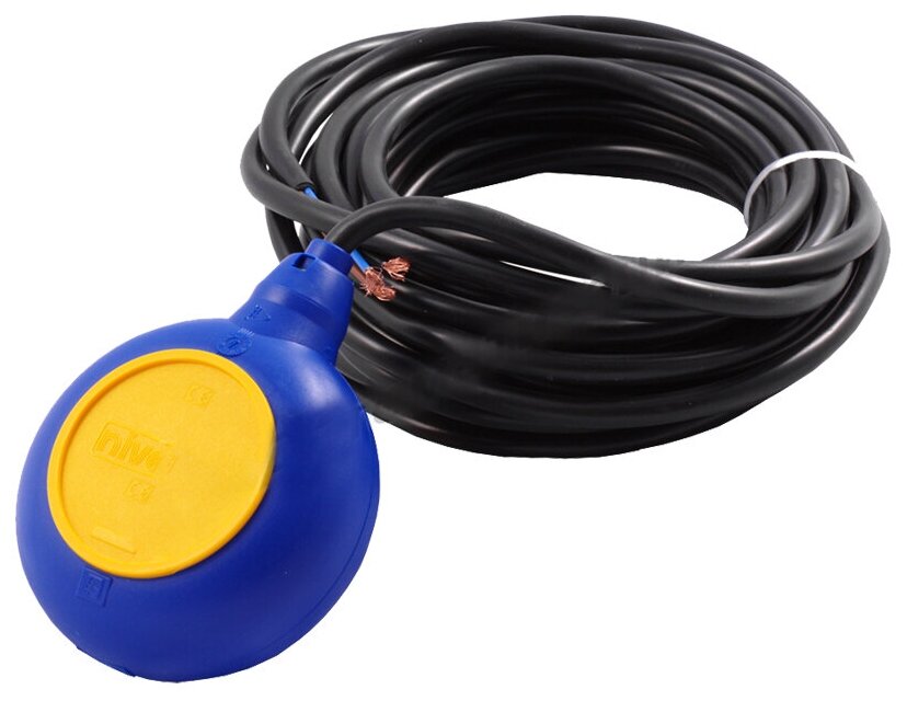 Поплавковый датчик предельного уровня жидкости Nivelco NLN-105-1 кабельный в корпусе из полипропилена для чистых вод с контрбалансом NMW-100-0