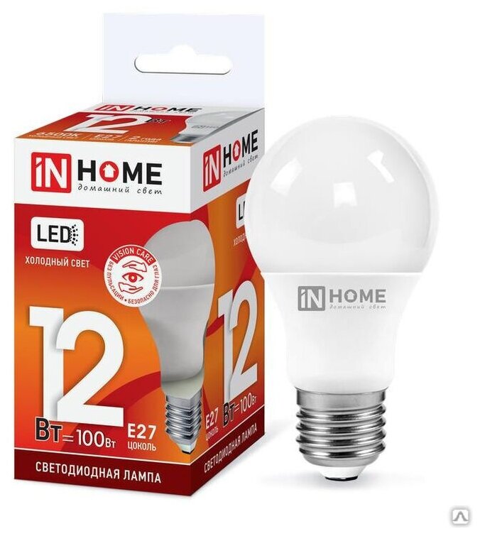 Светодиодная лампа IN HOME LED-A60-VC 12Вт 230В Е27 6500К 1140Лм 4690612020259