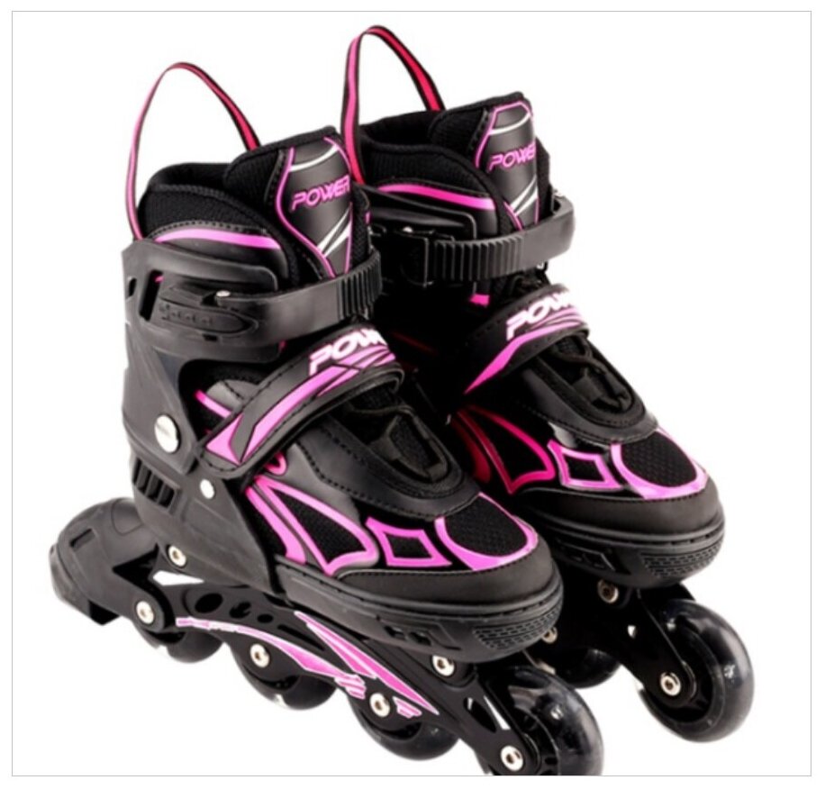 Ролики раздвижные детские розовые, колеса PU 64 мм со светом, р-р S, 31-34, в сумке 41,1*35*10,5 см. арт. HD-P506-PS