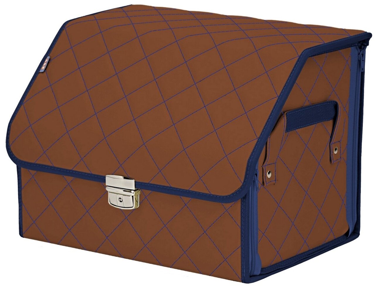 Органайзер-саквояж в багажник "Союз Премиум" (размер M). Цвет: светло-коричневые с синей прострочкой Ромб.