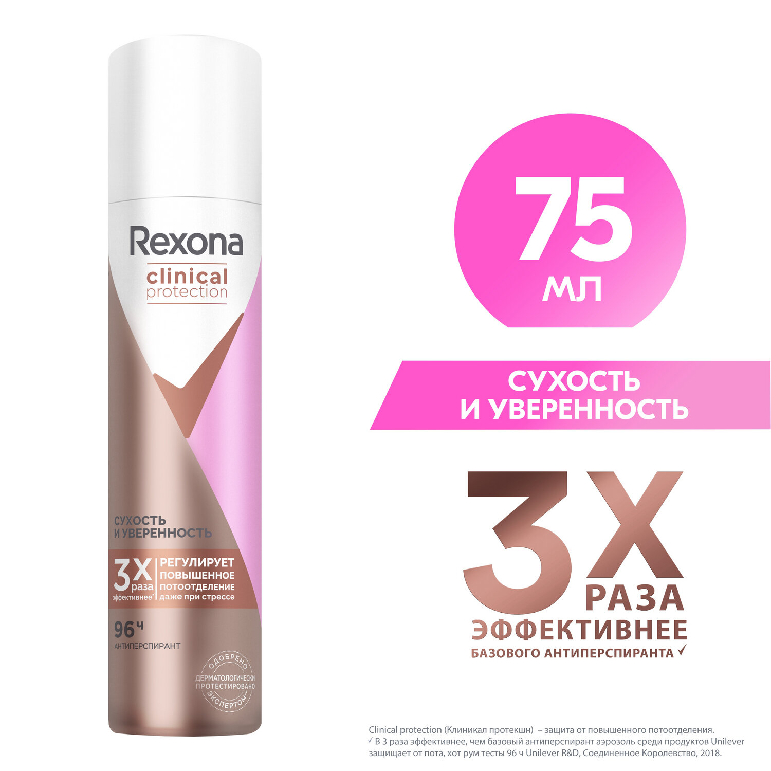 Rexona Clinical Protection антиперспирант-спрей женский Сухость и Уверенность защита 96 часов 150 мл