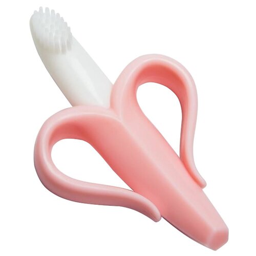 Купить Детская зубная щетка, прорезыватель - массажер «Банан», силикон, с ограничителем, от 3 мес., цвет розовый, Крошка Я, Зубные щетки