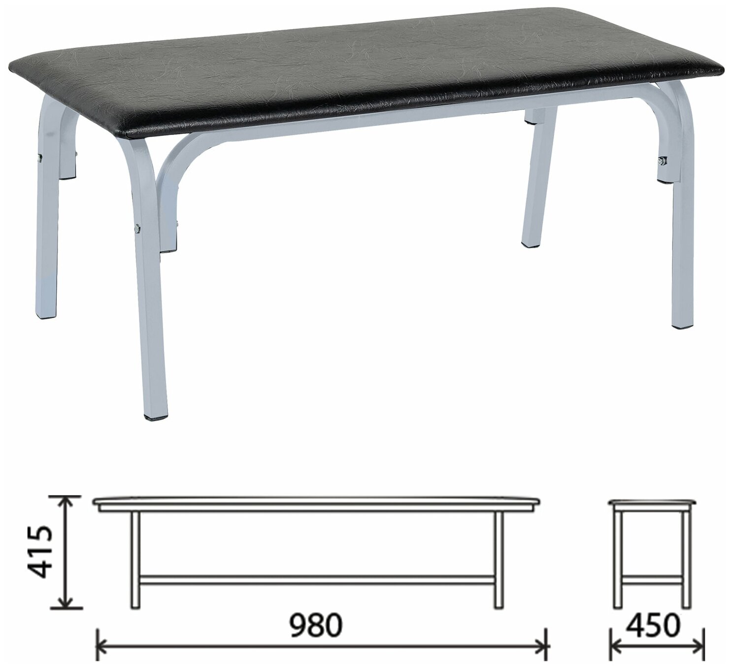 фото Банкетка без спинки "Астрид", 980х450х415 мм, серый каркас, кожзам черный