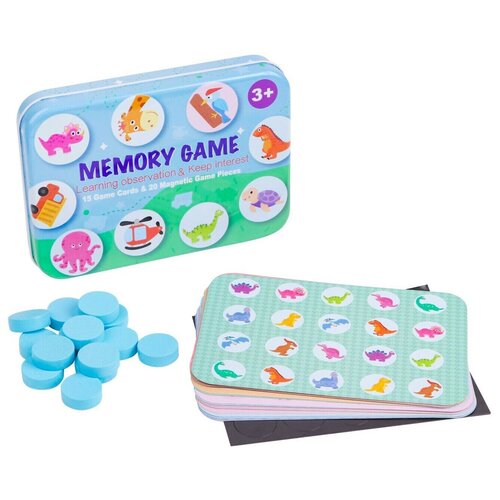 Деревянная развивающая игра для детей Мемори в металлической коробке, игра на память, головоломка, мемо, 15 двусторонних карточек, 20 магнитных фишек деревянная игрушка головоломка мемори морковочки 26х23 5см в коробке an02425
