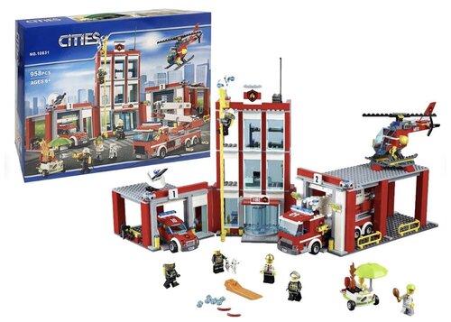 Конструктор Cities City (Сити) Пожарная часть 958 деталей