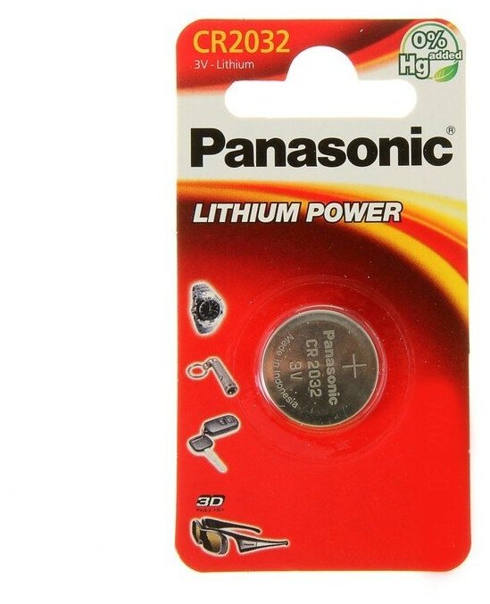 Батарейка литиевая Panasonic Lithium Power, CR2032-1BL, 3В, блистер, 1 шт