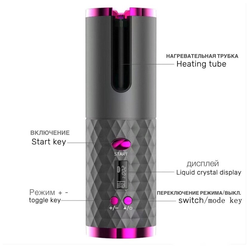 Автоматическая плойка для завивки волос с ЖК-дисплеем (розовый) - фотография № 11