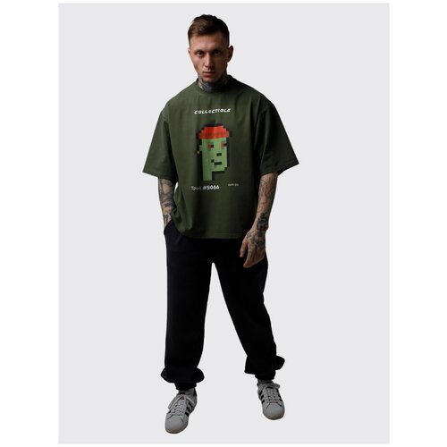 Футболка COLLECTIBLE, свободный силуэт, круглый вырез, принт надписи, размер One size, хаки