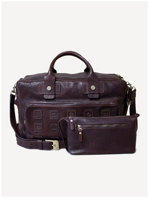 Дорожная деловая сумка кожаная Bruno Bartello D-0008, клатч борсетка в комплекте , коричневая, итальянская