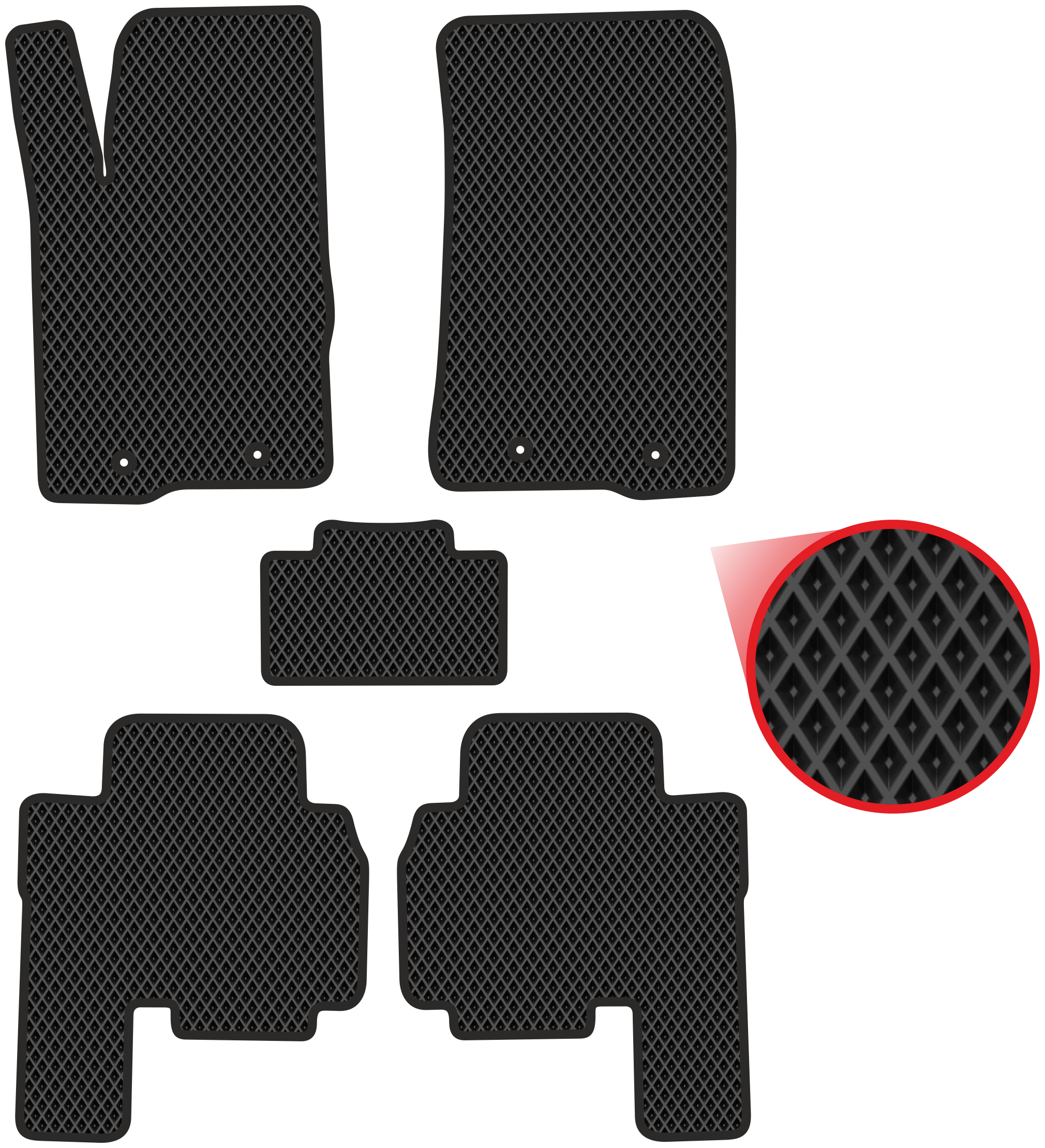 Автомобильные коврики EVA для SsangYong Kyron I (2005-2015) чёрные с чёрным кантом ячейка - ромб