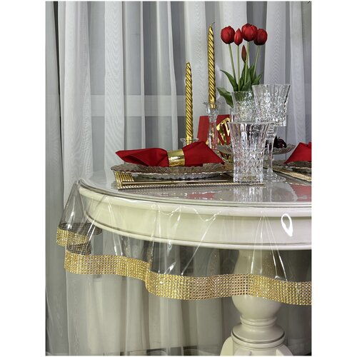 Скатерть силиконовая Pro.Decor, круг 130 см (0,3 мм), коричневая, гибкое стекло/ Скатерть для дома, кухни, гостиной, столовой/