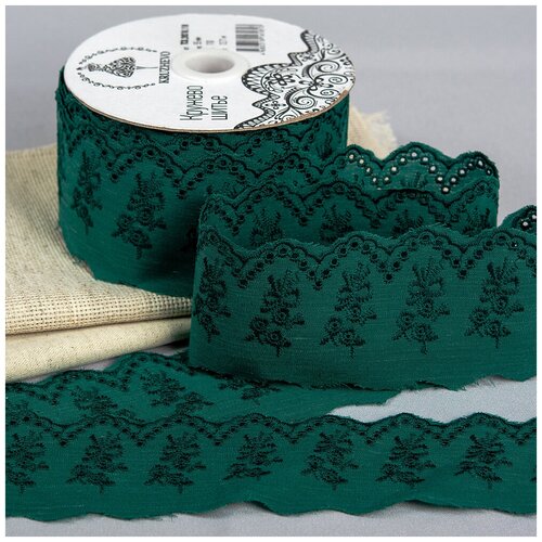 Кружево шитье KRUZHEVO арт.ТСВ-20S10 шир.5,5см цв.110 т.зеленый, хлопок уп.13,71м