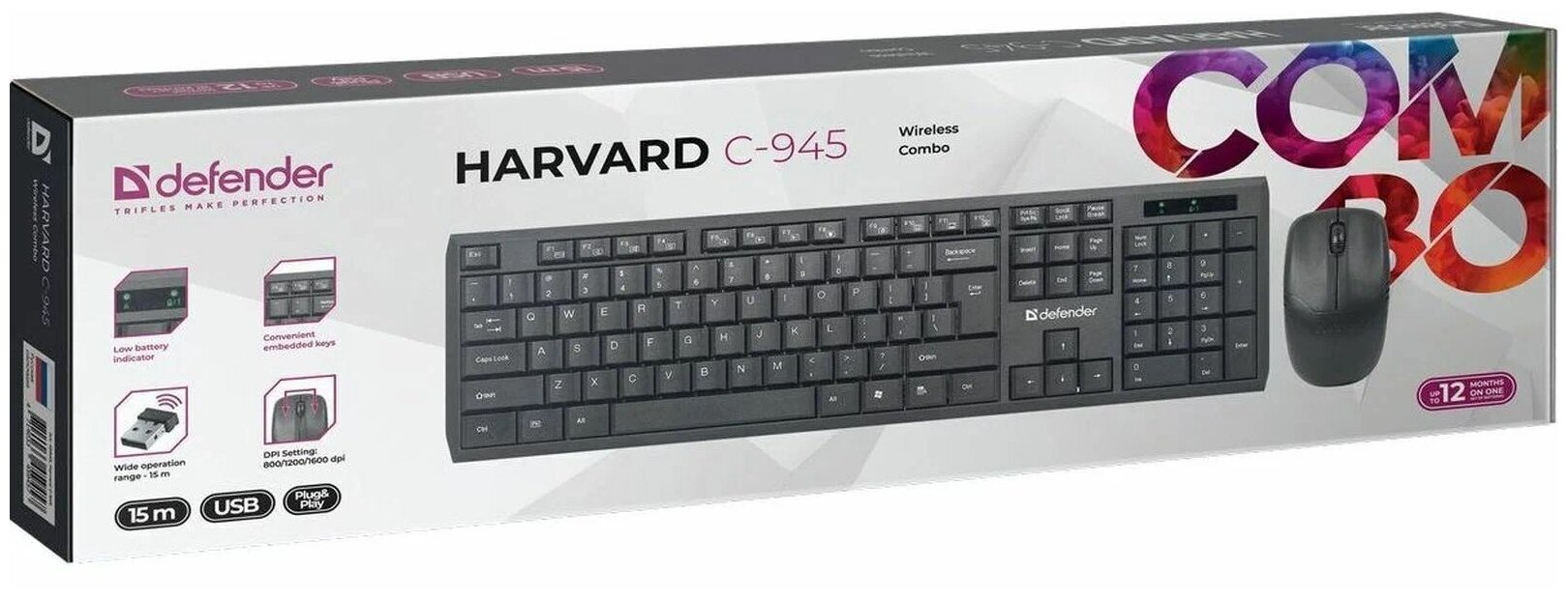 Комплект клавиатура + мышь Defender Harvard C-945 Nano Black USB, черный