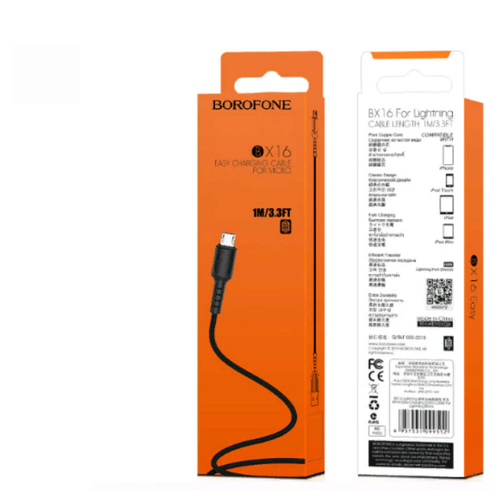 Кабель USB Micro USB BX16 1M Borofone черный кабель usb borofone bx16 для micro usb 2 4a длина 1м белый